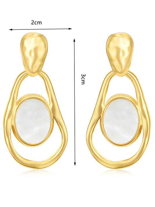 Organic Hammered Gold Mother of Pearl Drop Earrings