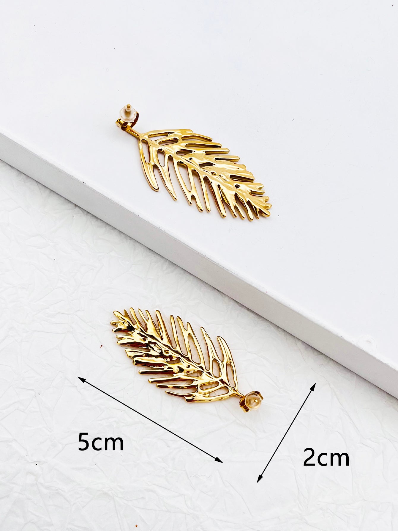 Large Gold Tropical Palm Leaf Stud Earrings
