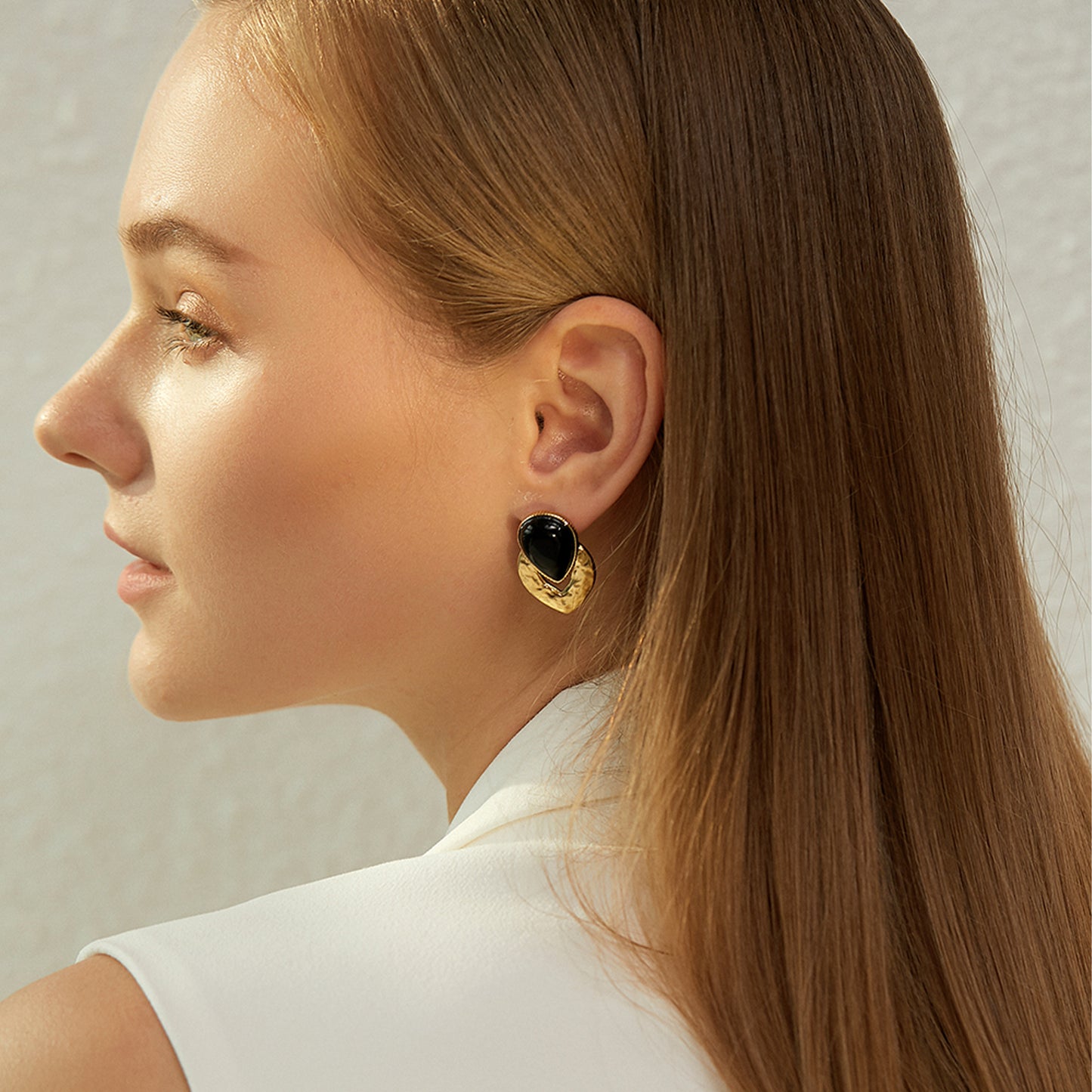 Textured Gold Black Teardrop Chunky Statement Earrings