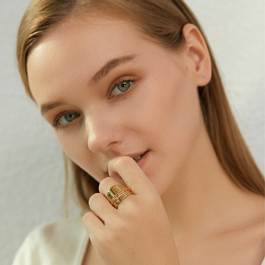 Modern Gold Plated Chunky Statement Wide Band Ring