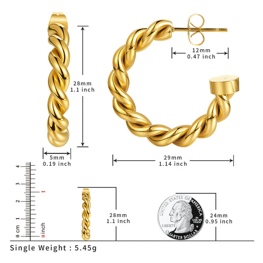 Chunky Gold Twisted Rope Open Hoop Earrings