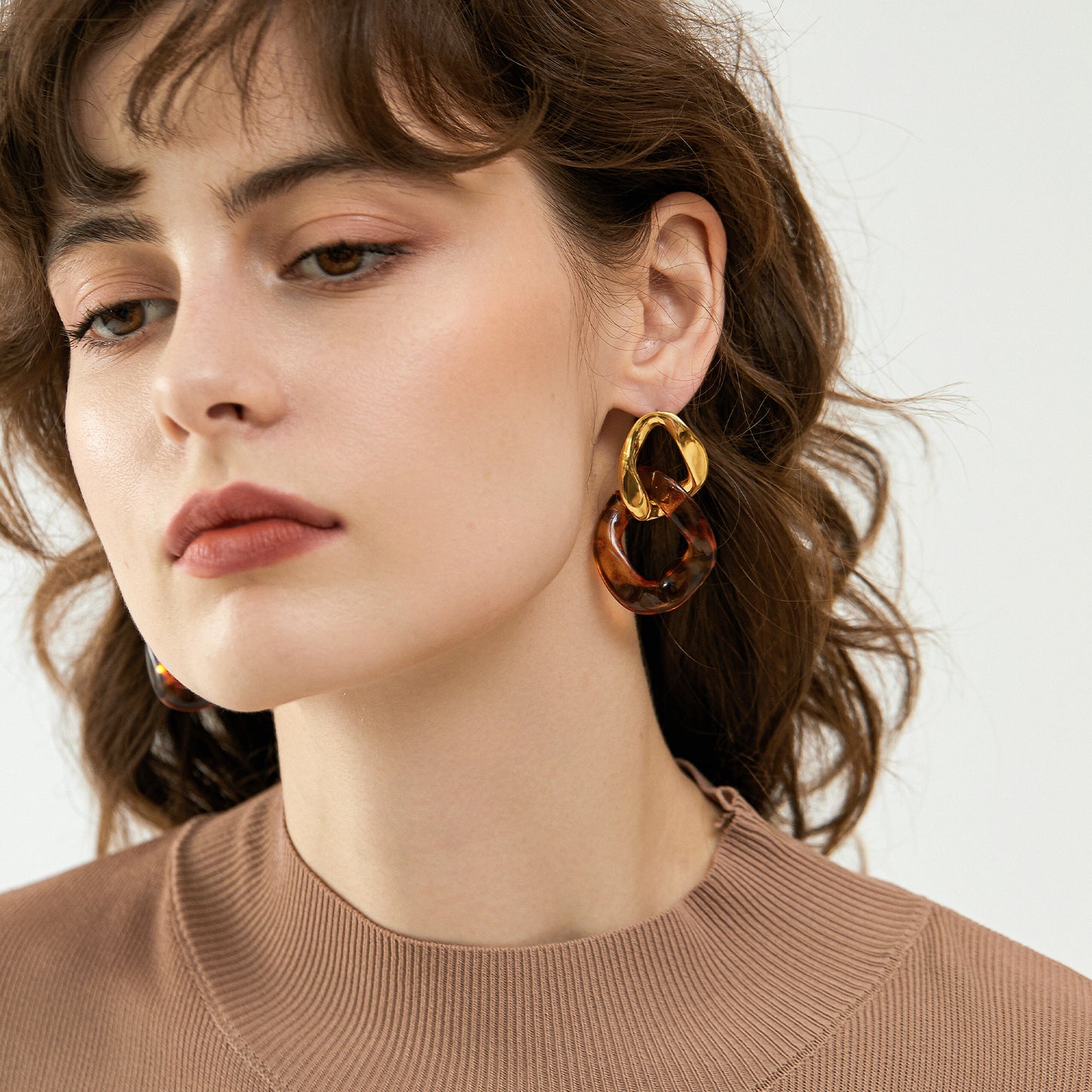 14K Gold Plated Leopard Resin Link Drop Earrings