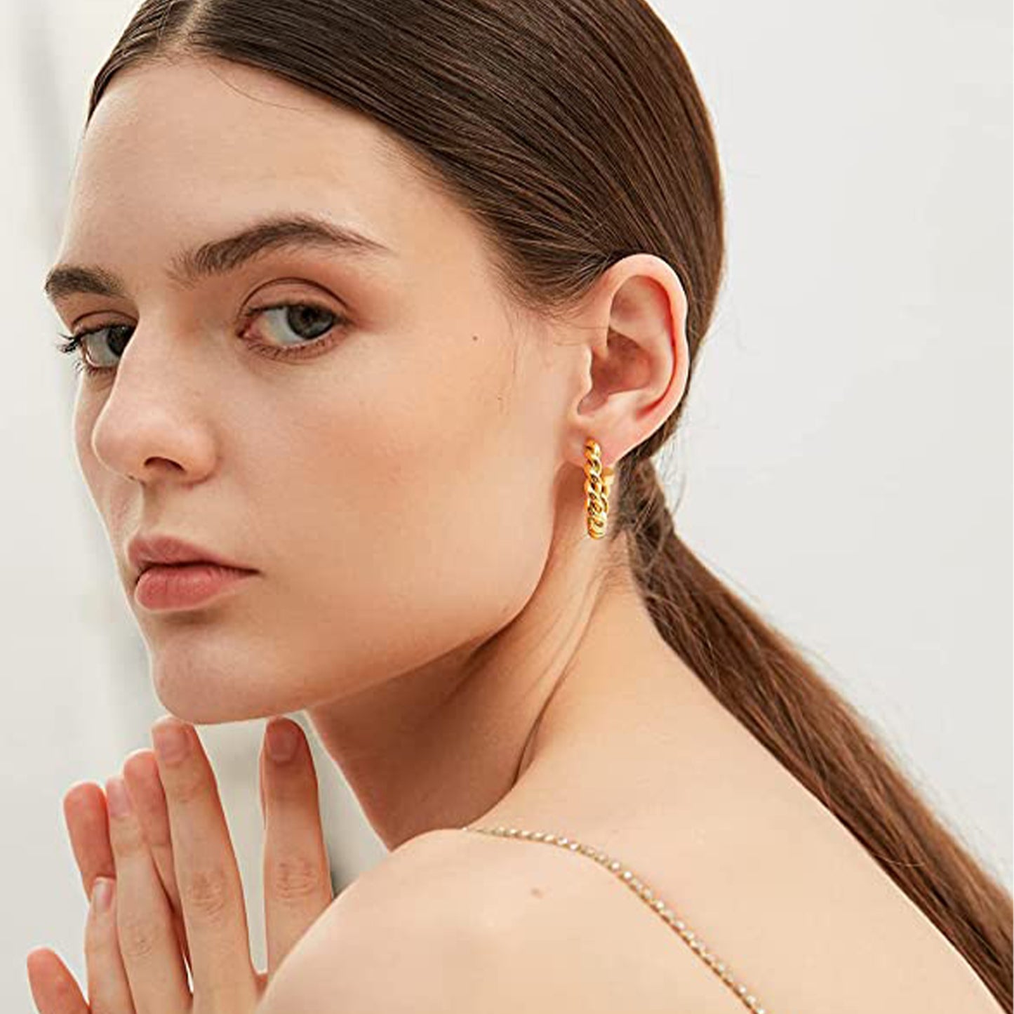 Chunky Gold Twisted Rope Open Hoop Earrings