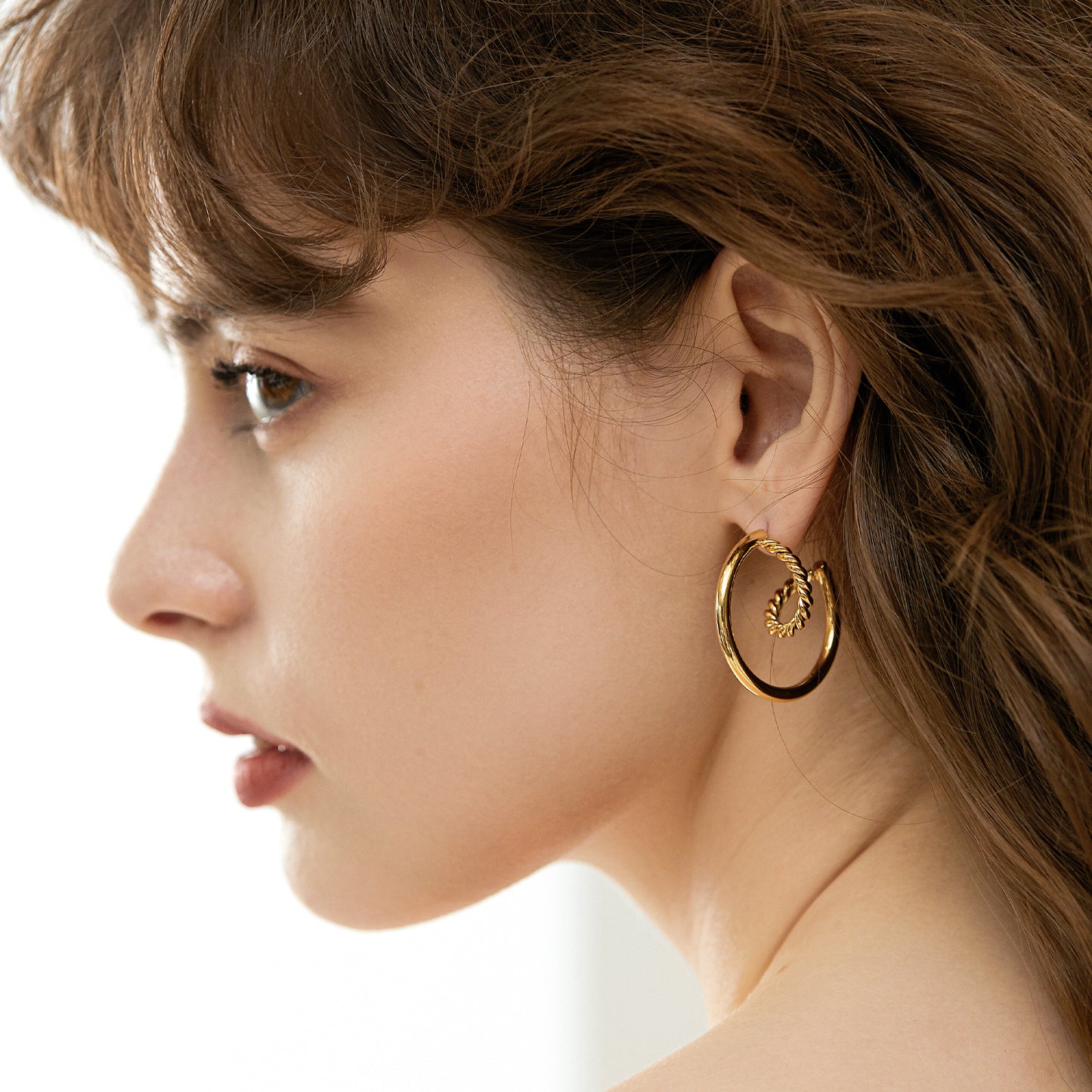 Chunky Gold Twisted Croissant Open Hoop Earrings