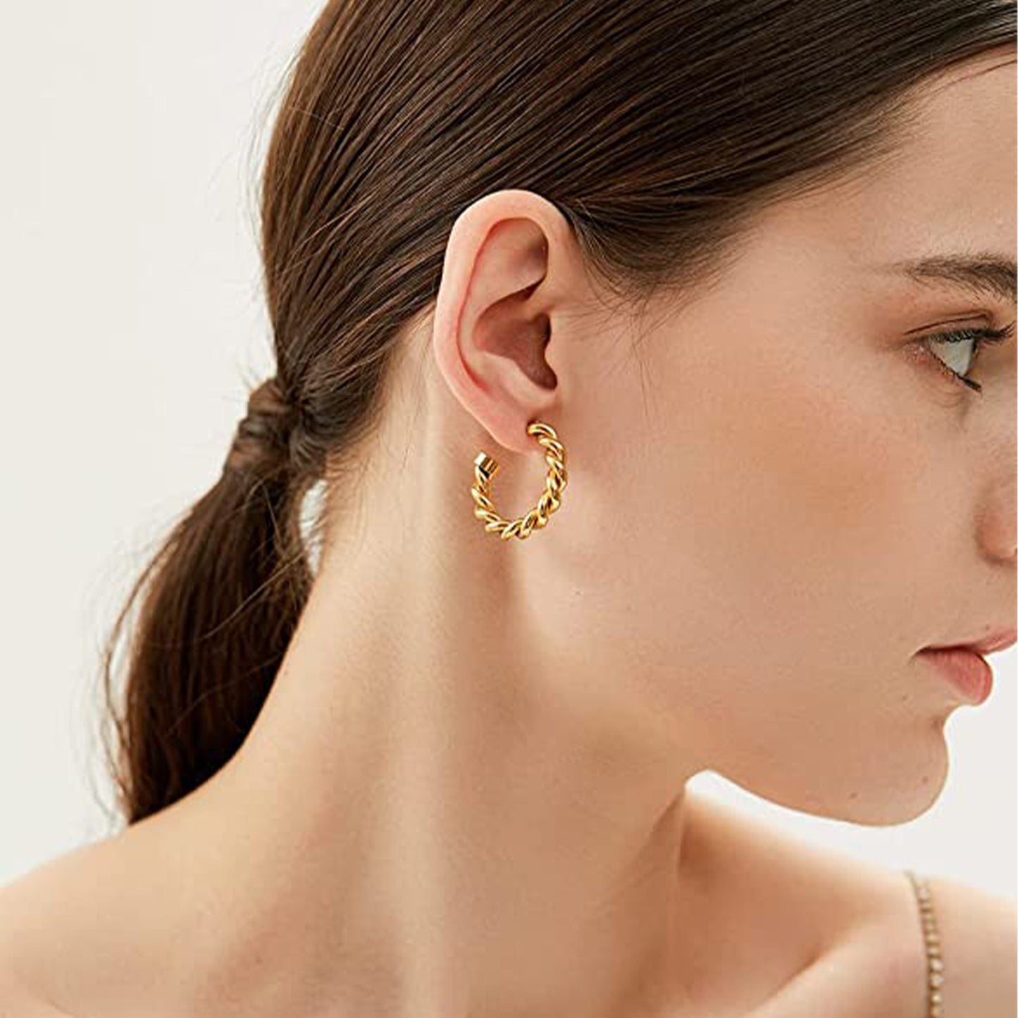Chunky Gold Twisted Rope Open Hoop Earrings