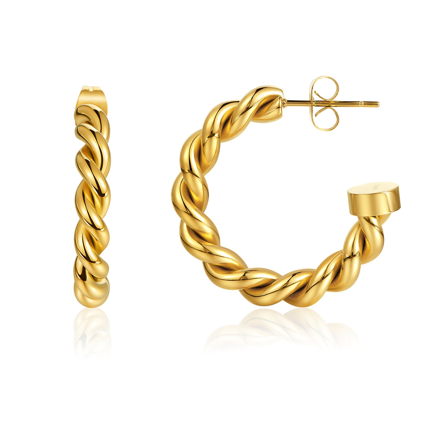 Chunky Gold Twisted Rope Open Hoop Earrings
