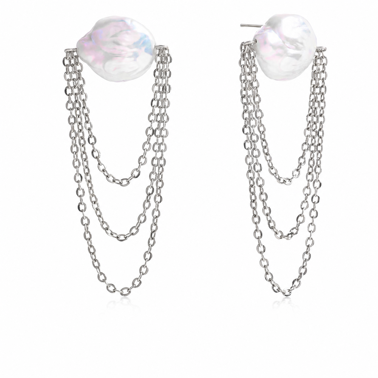Pearl Layered Chain Drop Earrings