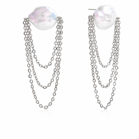 Pearl Layered Chain Drop Earrings