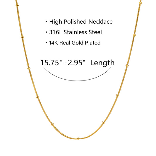 14K Gold Beaded Satellite Chain Layering Necklace