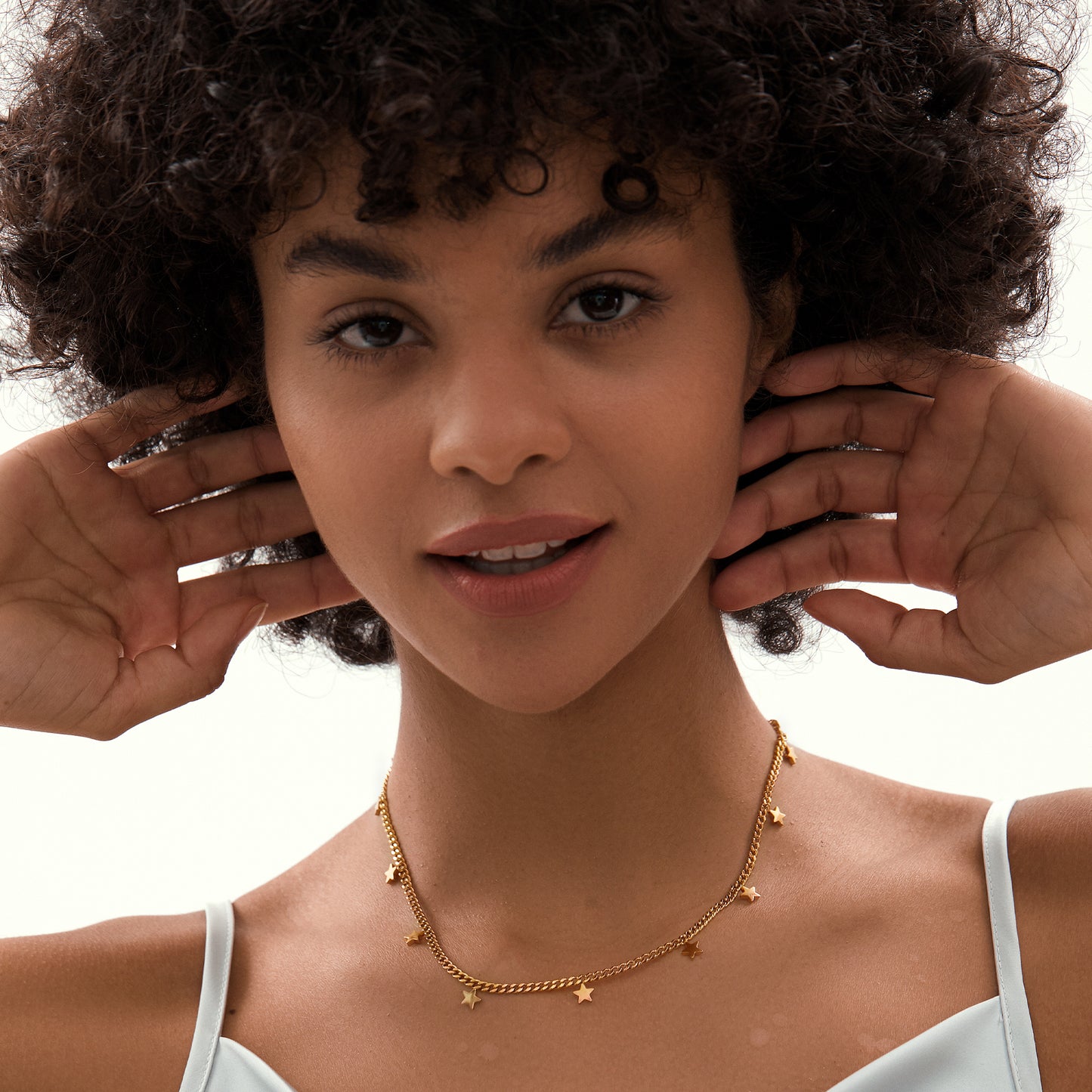 Celestial Gold Star Charm Layering Curb Chain Necklace