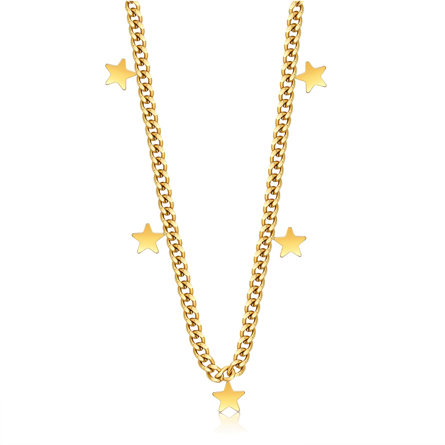 Celestial Gold Star Charm Layering Curb Chain Necklace