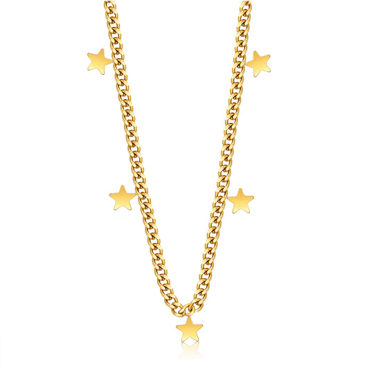 Celestial Gold Star Charm Layering Curb Chain Necklace